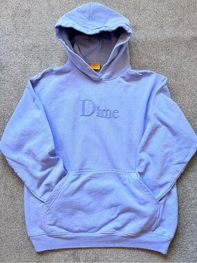 Dime Classic Chenille Logo Hoodie Size Medium Oversized Light Indigo Unisex